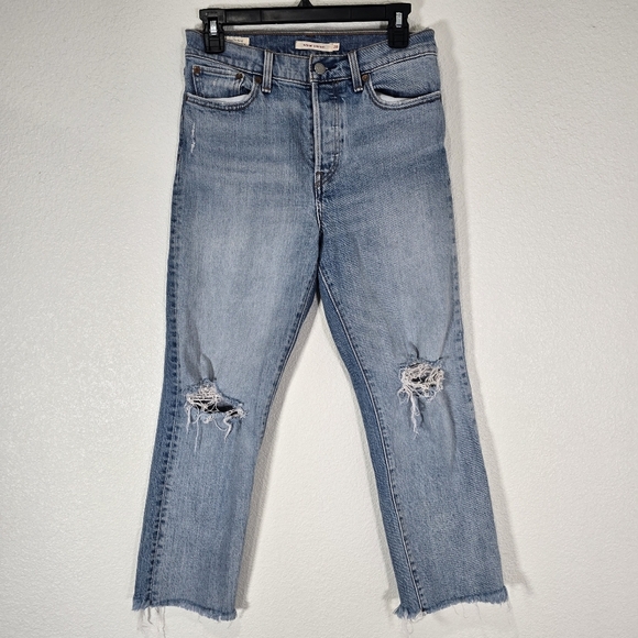 Levi's Premium Wedgie Straight Jeans Button‎ Fly Medium Wash 28 × 27 Distressed - Picture 1 of 11